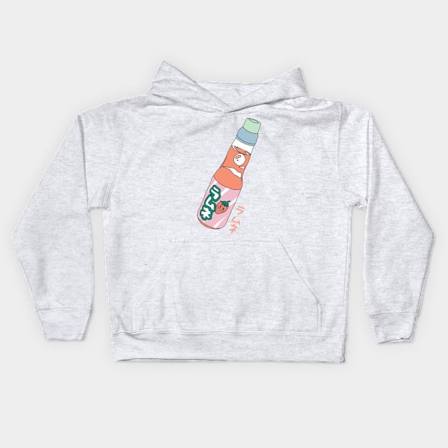 Kawaii Strawberry Soda Drink Kids Hoodie by PeachPantone